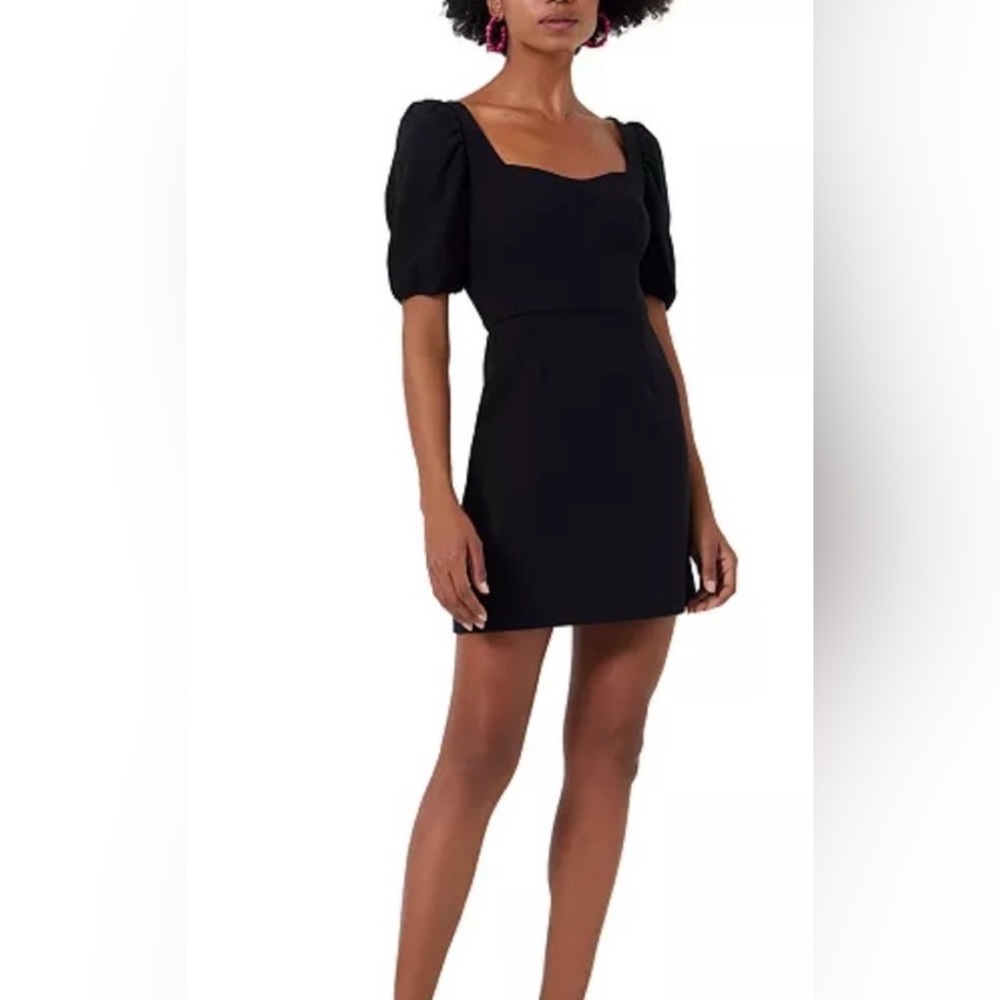 French Connection Black Mini Dress with Puff Sleeves